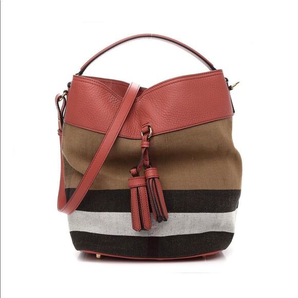BURBERRY
Grainy Calfskin Canvas Mega Check Medium Ashby Tassel Hobo Pink Azalea - Picture 1 of 10